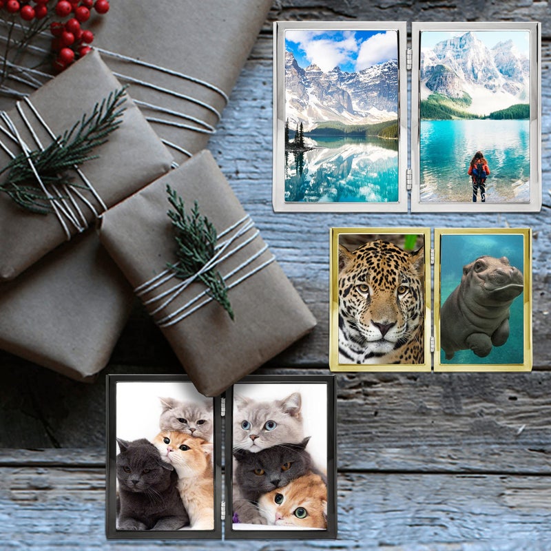 DECANIT 4x6 Picture Frame Double Hinged Silver Metal Thin Edge Frame with High Definition Glass Front Folding Frames Stand Vertically on Tabletop,Silver - Image 4